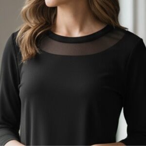 Ann Taylor Black Blouse Women’s Size 0 Sheer Mesh Yoke Detail 3/4 Sleeve